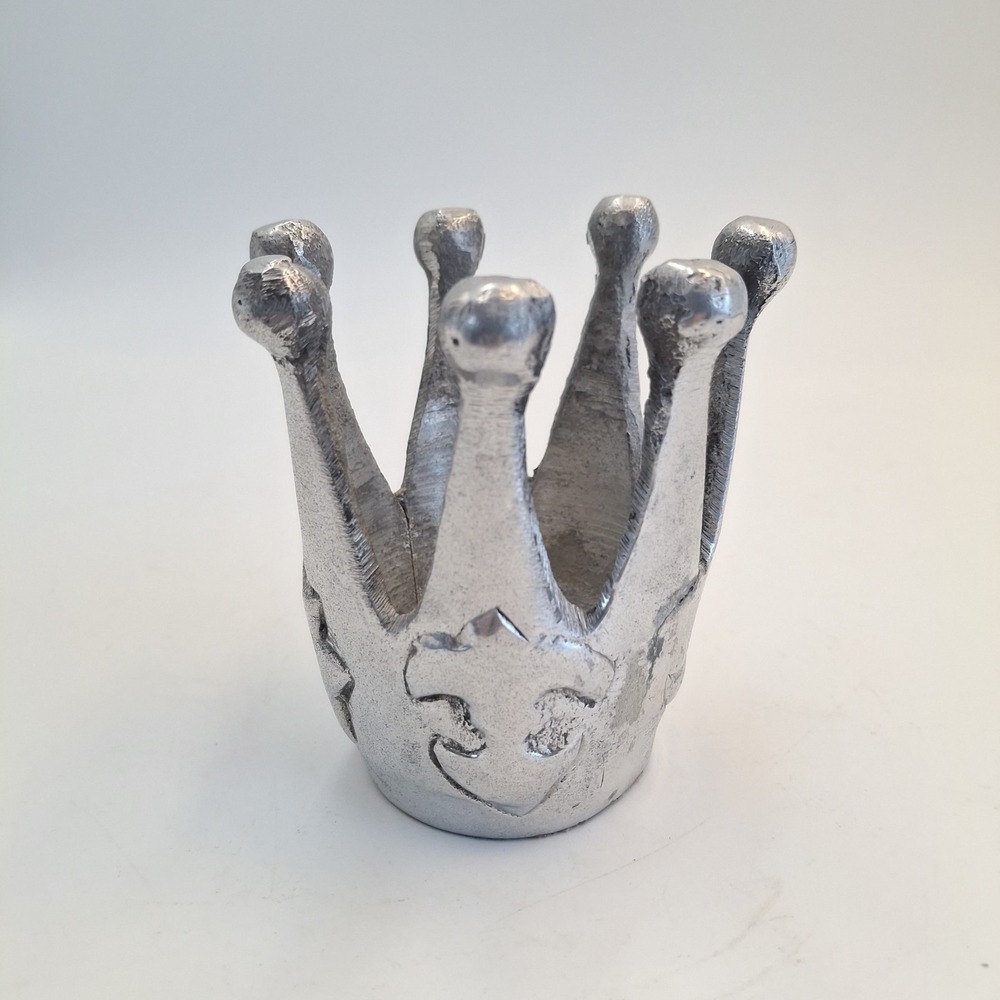 Vintage Silver Metal Crown Candle Holder Fleur De Lis Star Table Decor 3.5 Inch